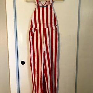 Game Bibs Red & White Stripped Tailgate Overalls